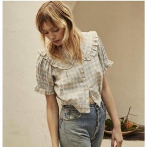 DOEN Sparrow Cropped Top in Meadowlark Plaid Print S